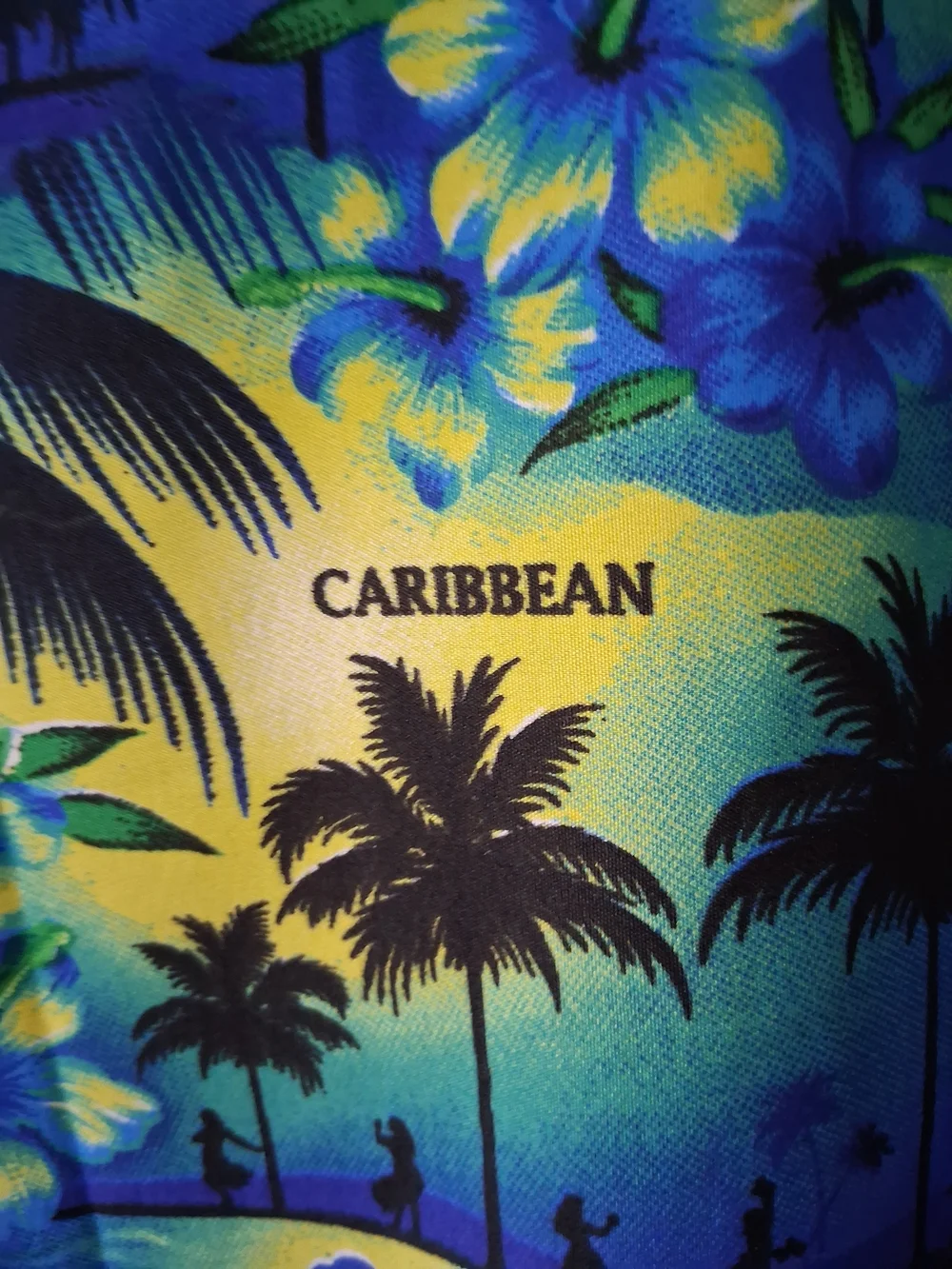 Caribbean Blue, Yellow and Green Tropical Print Short-Sleeve Shirt